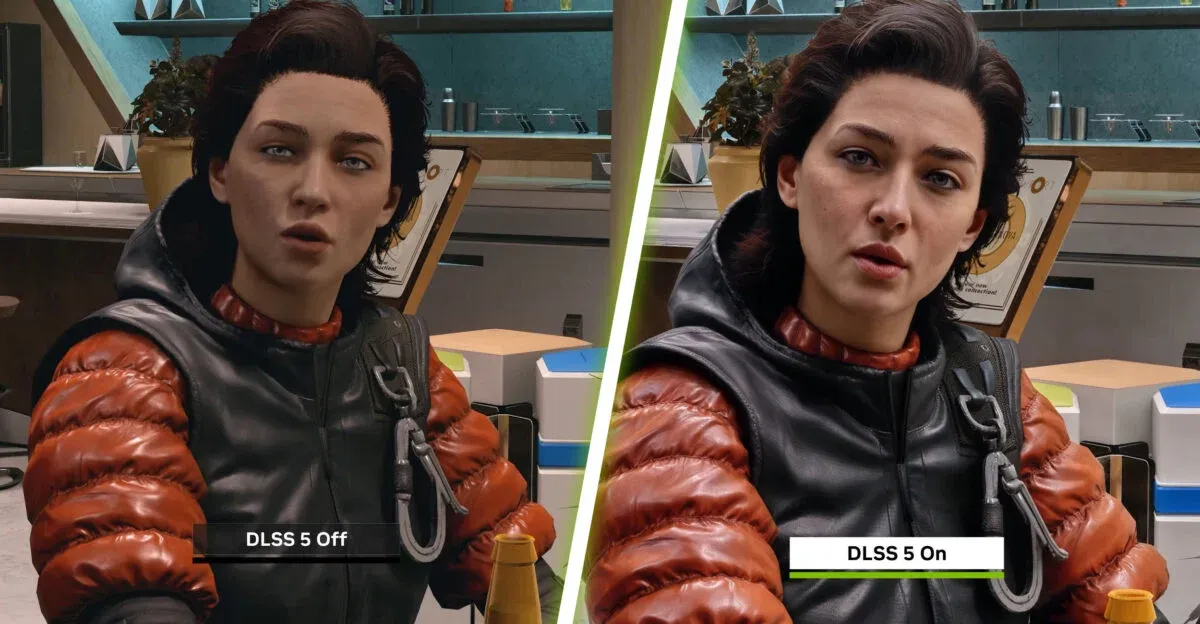 Hình minh họa công nghệ NVIDIA DLSS 5 với mô hình neural rendering cải thiện ánh sáng và vật liệu trong game
