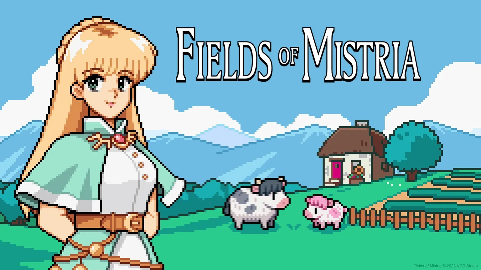 Ảnh ngôi làng Mistria trong game Fields of Mistria — game farm/life-sim sẽ ra mắt bản 1.0 vào ngày 05/08/2026