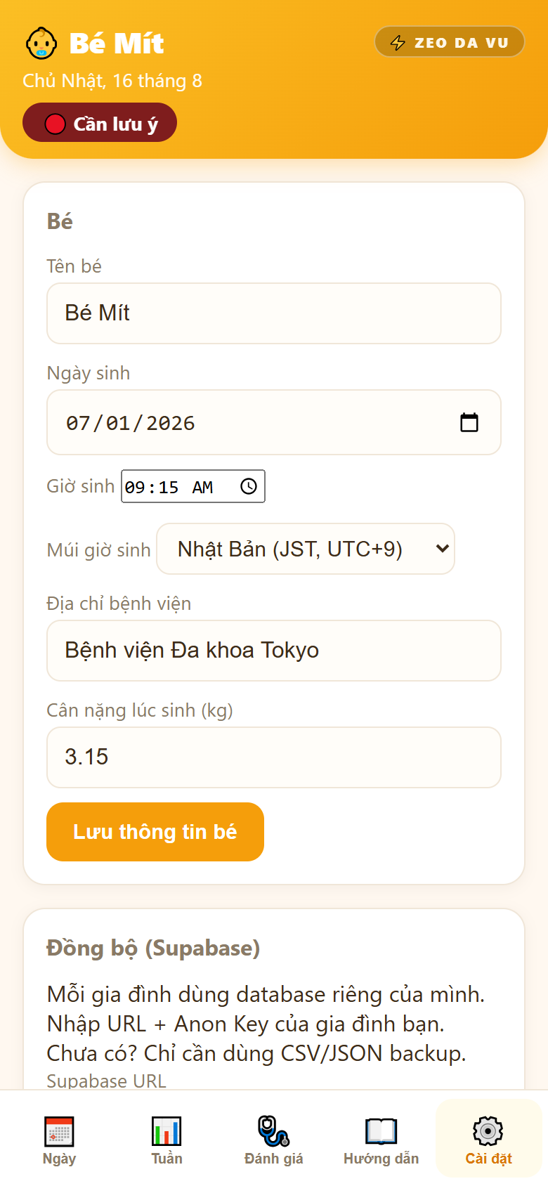 Tab Cài đặt